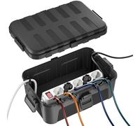 RESTMO Boîte Protection Étanche IP54 Boitier Etanche Electrique Exterieur | Extra Large(32x22x13cm)- Pour Multiprise Extérieure, Org. Câbles (6 Entrées/Sorties), Résistante UV/Pluie/Gel (Couleur:Nior)