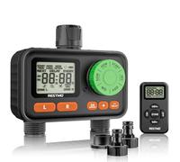 RESTMO Minuteur d'eau télécommandé, 2 prises RF, minuterie de tuyau d'arrosage avec système automatique/manuel/retard de pluie pour robinet extérieur, irrigation goutte à goutte et arrosage de pelouse