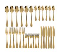 Restokki Golden 30Pcs Stainless Steel Cutlery Set Mirror Finish Spoons Knives and Forks Set for Gifting