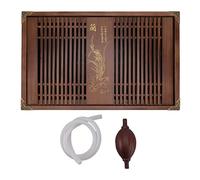 Restokki Plateau à Thé Gongfu Chinois en Bois Gravé à l’Orchidée, Table de Service à Thé avec Bac de Rétention et Évacuation d’Eau pour Cérémonie Traditionnelle du Thé (Light Black Orchid)