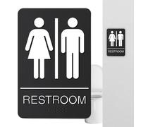 Restroom Signs for Business - Modern Self-Adhesive Bathroom Tag for Doors | 22.5x15cm Office Home Restaurant Store Public Washroom Employee Toilet Sign, Easy Installation Durable Material Clear