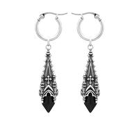 Restyle Boucles d'oreilles gothiques longues Midnight Totem - Cristal noir, style Witchy, laiton plaqué argent sterling
