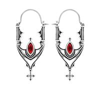 Restyle Boucles d'oreilles gothiques longues Relique - Cristal rouge style Whimsigoth et Witchy, laiton plaqué argent sterling 925