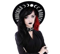 Restyle Clothing Moon Child Chapeau à Large Bord Accessoire de Mode Femmes Laine Noire Gothique Nugoth Sorcière Goth Wiccan Occulte Fedora