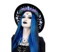 Restyle Clothing Witchy Chapeau de mode d'été à large bord Chapeau de forêt enchantée Chapeau à large bord Accessoire de mode en laine noire gothique nugoth gothique wiccan style occulte Fedora, noir,