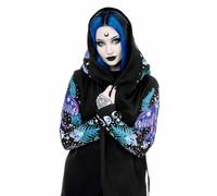 Restyle Enchanted Forest Sweat à Capuche - Papillon et fougère brodés, Style Gothique Floral, Noir, XS