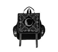Restyle Sac à dos carré en forme de croissant de lune - Style gothique - Occulte - En cuir vegan noir - Avec broderie croissant de lune, Noir , taille unique
