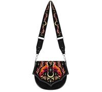 Restyle Sac bandoulière Foxfire Nights - Motif brodé de renards et de lune croissante - Sac à bandoulière gothique en suédine noire avec large sangle réglable - Style Forestcore et Witchy