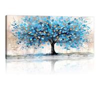 Résumé Bleu Or Floraison Arbres Tableau Murale Decor, DIY Cadre en Bois Bleu Arbres Impression Sur Toile Peintures Poster 50x120cm