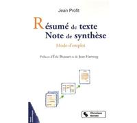 Resume de texte note de synthese - Jean Profit - Chronique Sociale - broché - Etude