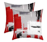 Résumé Taies d'oreiller 55x55cm pour Sofa lit Taie Oreiller Moderne Résumé Art Décor Lot De 2 Housses de Coussin Rouge Gris Blanc Housse Coussin Rembourrage d'oreiller Non Inclus Taies d'oreiller