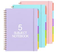 Resurhang 3 Pcs Spiral Notebook 5 Subject Notebooks Journal A4 8.5" x 11" with Removable Dividers College Ruled 300 Pages Thick Spiral Writing Journal for Women Men Work School, Purple Pink and Blue