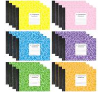 Resurhang Jr. Lot de 24 carnets de composition en marbre coloré demi-taille 11,4 x 19,5 cm Carnet de composition 80 feuilles de carnets à larges lignes assorties Couvertures primaires en vrac (couleur
