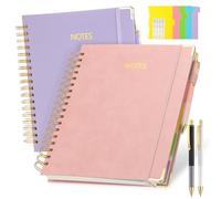 Resurhang Lot de 2 carnets à spirale à couverture rigide avec 4 stylos à bille, 300 pages en cuir, 5 sujets 20,3 x 25,4 cm, grand carnet B5, ligné, intercalaires amovibles pour le travail, l'école et