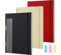 Resurhang Lot de 3 grands carnets à spirales lignés en plastique 100 g/m² - Format A4 - Couverture rigide - 100 g/m² - 120 pages - Pour prise de notes au bureau - Noir, kaki, rouge
