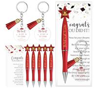 Resurhang Lot de 30 stylos à bille en vrac pour remise de diplôme de 2026, porte-clés avec pompons, carte de félicitations, cadeaux de fin d'année, pour lycéens, enseignants (rouge)