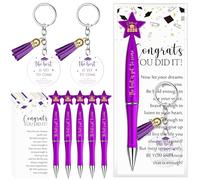 Resurhang Lot de 30 stylos à bille en vrac pour remise de diplôme de 2026, porte-clés avec pompons, carte de félicitations, cadeaux de fin d'année, pour lycéens, enseignants (violet)
