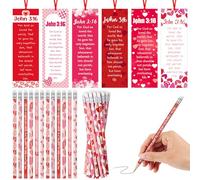 Resurhang Lot de 60 marque-pages pour la Saint-Valentin John 3 : 16 crayons comprenant 60 marque-pages en forme de cœurs rouges « No Greater Love » et 60 crayons chrétiens religieux Cadeau pour la