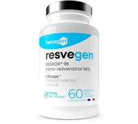 Resveratrol - Trans-Resveratrol 98% labellisé RESROX® - 60 Gélules DRcaps™ Libération Retardée 250mg - Resvegen™ Haute Disponibilité - Antioxydant & Anti-Aging - Fabriqué en France - Vegan - Hexagon