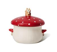 RESVUGA Grand bol à soupe, double poignée en forme de champignon et couvercle à champignon - Bols à nouilles en céramique mate de sécurité de 946 ml, utilisation pour ragoût, salade, porridge et plus