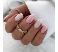 Resweky 24 Pcs Amande Moyenne Faux Ongles Français Nude Brillant - Impression Acrylique Couverture Complète pour Femmes