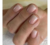 Resweky 24 Pcs Carré Court Ongles Faux Français Impression sur Ongles Brillant Gradient Rose Nude Faux Ongles Couverture Complète Acrylique Ongles pour Femmes