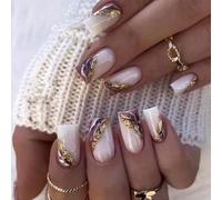 Resweky 24 Pcs Carré Gros Ongles Faux Français Impression sur Ongles Brillant Gradient Couleur Café Faux Ongles Couverture Complète Acrylique Ongles pour Femmes…