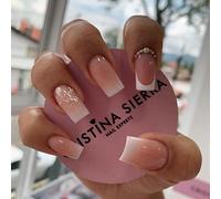 Resweky 24 Pcs Carré Moyen Ongles Faux Brillant Cristal Paillettes Nude Faux Ongles Français Impression sur Ongles Plein Couverture Ongles Acrylique pour Femmes