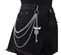 Resweky Chaîne à ailes vintage en argent Hip-Hop Gotpunk Fleurs Pantalon porte-clés Chaîne de sac en métal Chaîne de portefeuille Cadeau pour hommes et femmes Corps entier