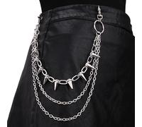 Resweky multicouche rivets pantalons chaîne Hip Hop gothique PUNK Fringe pantalons chaîne métal taille chaîne portefeuille corps Bijoux Hommes Femmes cadeaux (silver)