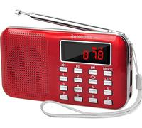 Retekess PR11 Radio portable, AM FM mini radio avec haut-parleur, lecteur MP3, lampe de poche d'urgence, écran LCD(Rouge)