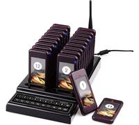 Retekess T111 Système d'appel sans fil, 3 modes d'appel, double rangée de touches d'appel, 500m de distance, adapté aux restaurants, bars, cafés et hôtels (1 émetteur à clavier + 20 téléavertisseurs)