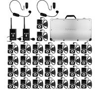 Retekess T130S Wireless Tour Guide System, avec 2 microphones Système de guide touristique sans fil, Boîtier de charge portable avec 32 emplacements pour le tourisme, usine