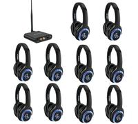 Retekess TA004 Casque sans Fil pour TV, Silent Disco Headphones Set, 3 canaux, 200M, 10 Casques, Parties Silent Disco Starter Kit