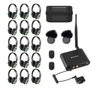 Retekess TA004 Silent Disco Starter Kit et Un Mini Microphone, Casque sans Fil pour TV, 3 canaux, 200M de Distance d'écoute, 20 Casques d'écoute, Casque d'écoute Silent Disco pour Les fêtes