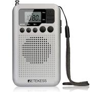 Retekess TR106 Mini Radio, radio FM AM à piles, petite radio avec minuterie d'arrêt, batterie rechargeable, prise casque 3,5 mm, chambre à coucher, cadeau pour les personnes âgées, jardin (argent)
