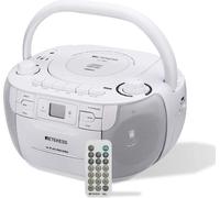 Retekess TR621 Lecteur CD portable Boombox stéréo avec radio AM FM, lecteur de cassettes, enregistreur de cassettes, support USB/TF/écouteurs, avec télécommande (Blanc)