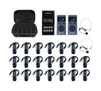 Retekess TT106S Système de Guide Touristique sans Fil, Récepteur à Crochet d'Oreille, 2.4G, Commande à Touche Unique, Port de Chargement USB, avec Sac de Rangement (2 Emetteurs, 20 Récepteurs)