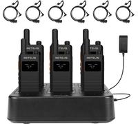 Retevis B63S radio, ultra-mince 15 mm, écran LCD, chargeur 6 voies, Walki Talki set de 6 pour hôtel, commerce de détail (6 pièces, noir)