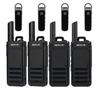 Retevis RB639P Talkie Walkie Rechargeable, Mini Radio Bidirectionnelle avec sans Fil Oreillettes, PMR446, USB, Ultra-Fin Talkie-Walkie Professionnel pour Restaurant (Noir, 4Pcs)