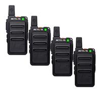Retevis RT619 Talkie Walkie Mini, PMR446 Rechargeable Talkies Walkies 1300mAh, VOX Squelch, 2 en 1 USB Câble de Charge, sans Licence Portable Walkie Talkie pour Salle à Manger (4Pcs, Noir)
