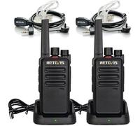 Retevis RT668 Talkie Walkie Longue Portée 3 km, PMR446 Talkie Walkie Rechargeable, Base de Chargement et Oreillette,VOX(Noir, 2 Pcs)