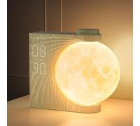 RETEYUNG Lampe Lune 3D Rotative, Réveil Lumineux avec Double Alarme, Éclairage RGB 8 Couleurs, 10 Sons Naturels, Lampe de Chevet à 3 Niveaux de Luminosité pour Chambre et Salon.（rotation automatique）