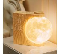 RETEYUNG Réveil Enfant, Réveil Lumineux, Lampe Lune avec Simulateur d'Aube, Lampe de chevet RGB 8 Couleurs, Veilleuse 3 Intensités pour Chambre et Salon(rotation manuelle)