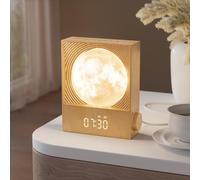 RETEYUNG Réveil Simulateur d'Aube avec Lampe Lunaire Rotative - 15 Sonneries, Veilleuse 8 Couleurs, Lampe de Chevet 3 Luminosités avec 10 Sons Naturels - Pour Enfants, Adolescents et Adultes