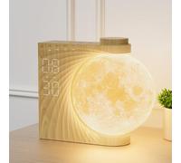 RETEYUNG Veilleuse Enfant, Réveil Enfant avec Simulateur d'Aube - Lampe Lune 3D Rotative 8 Couleurs RGB, Fonction Snooze, 10 Sons Naturels - Cadeau pour Femmes et Enfants
