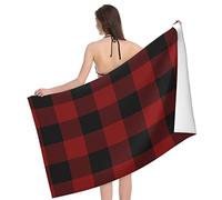 rethyrel Serviette de Plage Motif à Carreaux Rouge Noir Couverture de Plage en Microfibre très absorbante Serviettes de Bain Douces 80X130 cm