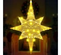 Retisee Grande étoile de Noël lumineuse à paillettes de 61 cm à DEL pour extérieur, cour, porche, festival, Noël, crèche, fête de mariage (doré)