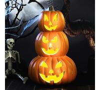 Retisee Lanterne Citrouille d'halloween à 3 Niveaux de 35,6 cm avec Ampoules LED - Grande Lanterne en Plastique empilée - Décoration d'intérieur pour Porte d'entrée d'halloween