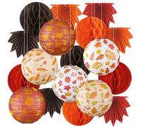 Retisee Lot de 18 lanternes en papier à suspendre en forme de feuilles d'érable - Orange - Lanternes rondes en nid d'abeille - Décorations de fête d'automne pour Thanksgiving, mariage, anniversaire